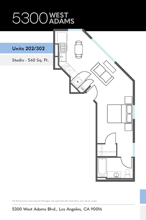 Floor plan for studio, 560 sqft